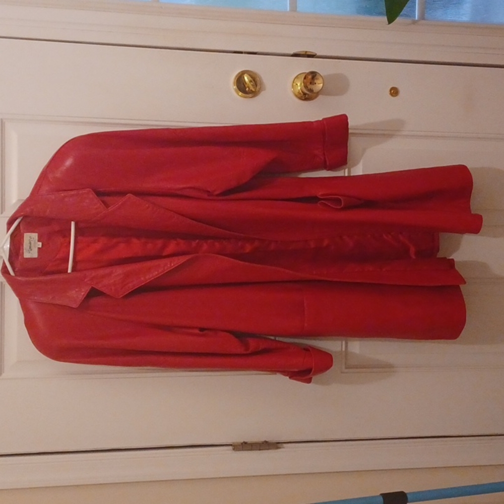 Red All Leather Swing Coat